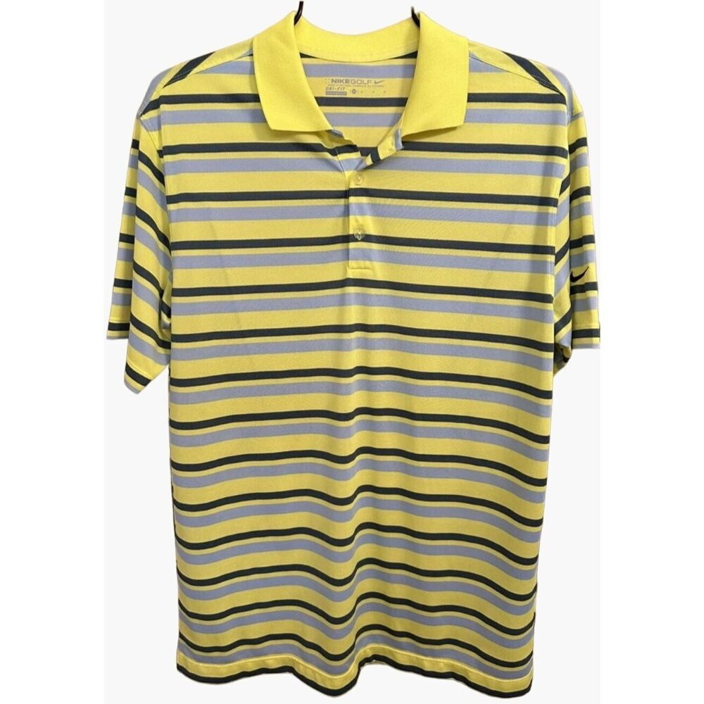 Nike Golf Polo Yellow Grey Men's Size Medium Dri-Fit Technology Classic Comfort